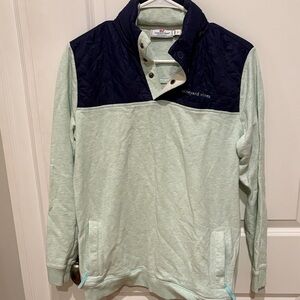 Vineyard Vines Men's Light Green and Dark Blue Crewneck Sweater